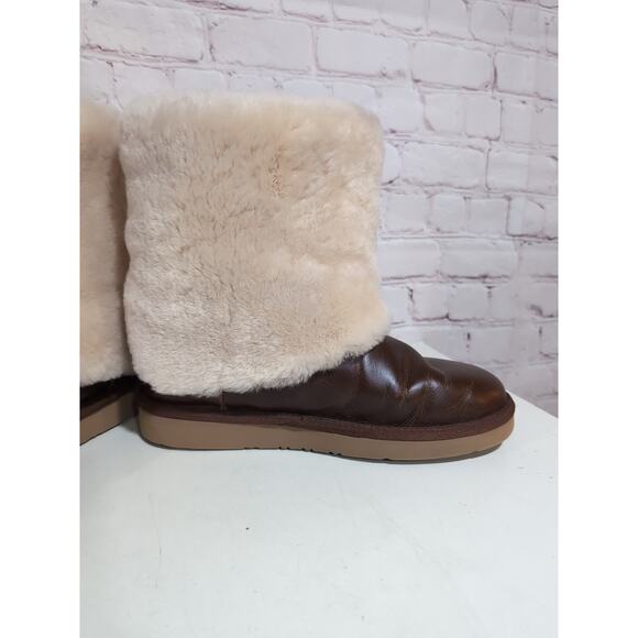 UGG Australia Boots Patten Shearling Cuff Women’s Sz 8 Dark Chestnut Leather - Picture 11 of 15